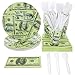 BLUE PANDA - 144 Piece Money Birthday Party Decorations for Supplies, Paper Plates, Napkins, Cups, & Cutlery Tableware Set, Hundred Dollar Bill Novelty (24 Guests)
