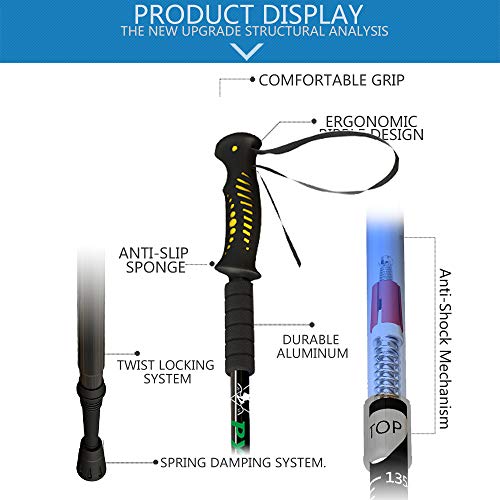 pys Trekking Telescopic Walking Poles - Adjustable Aluminium Lightweight Section Trekking Alpenstock, Ultralight & Comfortable with Shock-Absorbent, Quick Lock, 1 Pair (Black V2)