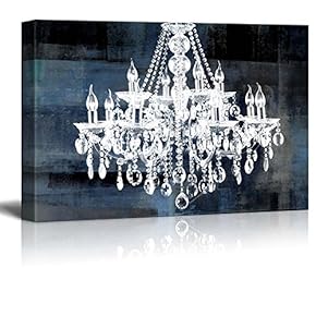 Canvas Wll Art - Crystal White Chandelier on Blue Abstract Vintage Background - Giclee Print and Stretched Ready to Hang - 12"x18"