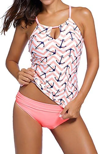 Memory baby Women's Strappy Banded Printed Tankini Top with Triangle Briefs Swimsuit