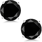Gem Stone King 2.10 Ct Round Black AAA Diamond 14K White Gold Stud Earrings For Women Men