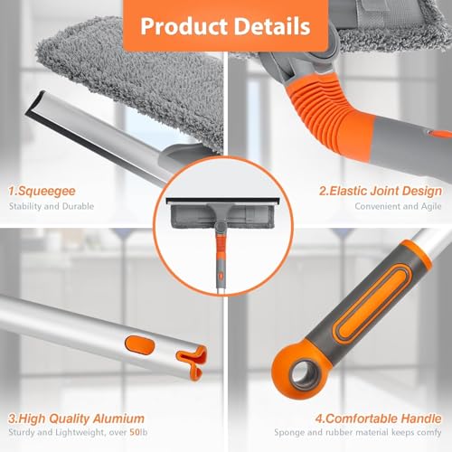 AIRFULAE Squeegee Window Cleaner, 2 in 1 Window Shower Cleaning Tool Extension Pole, 270CM Telescopic Window Washing Equipment with Bendable Head, Glass Cleaning Tools for Indoor Outdoor High Windows