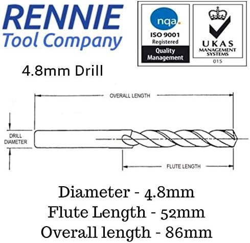Rennie Tools - 10pc 4.8mm (3/16") HSS Gold Cobalt Jobber Drill Bit Set for Stainless Steel Hard Metals, Aluminium, Cast Iron, Copper - Image 3