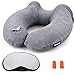 Raniaco Neck Pillow, Inflatable Travel Pillow, Portable Travel Set U Shape Air Pillow with Sleeping Eye Mask, Ear Plugs (Dark Grey)