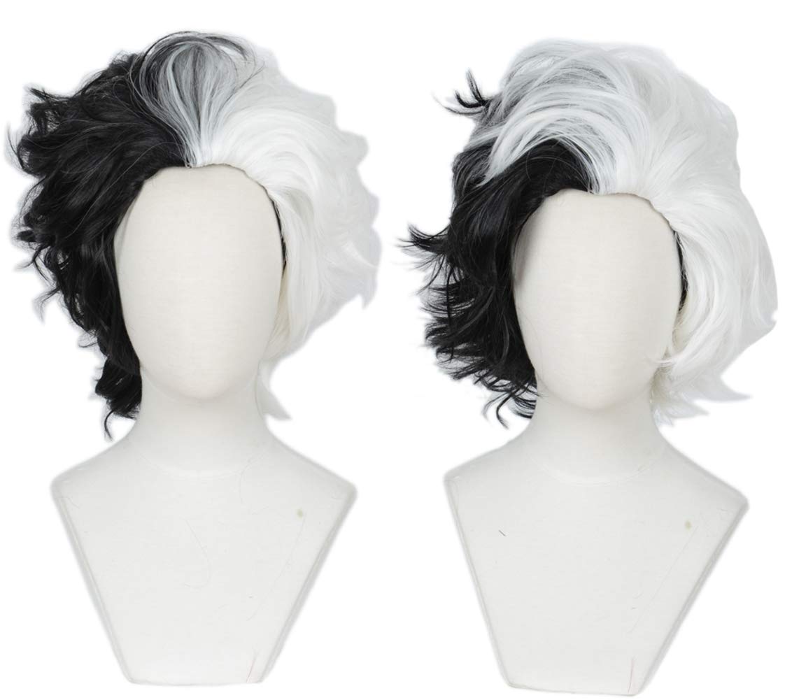 Photo 1 of Linfairy Half White and Half Black 2 Tone Wig Halloween Costume Cosplay Wig for Women