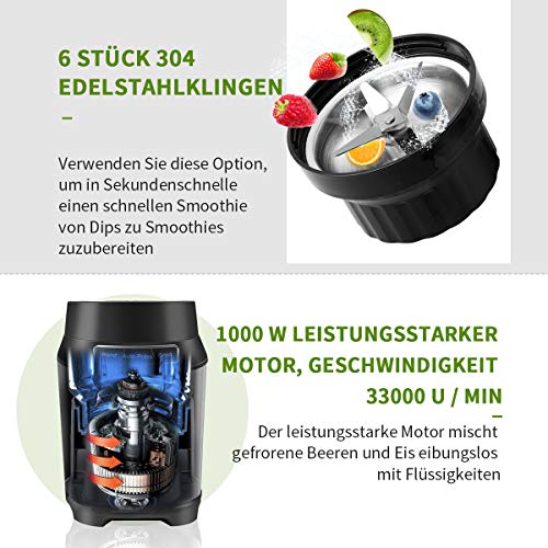 Exmate Standmixer Smoothie Maker, Elektro-Entsafter-Mühle mit Zwei BPA-FREIEN Flaschen,3 Modi,6 Edelstahlklingen,für… – Bild 4