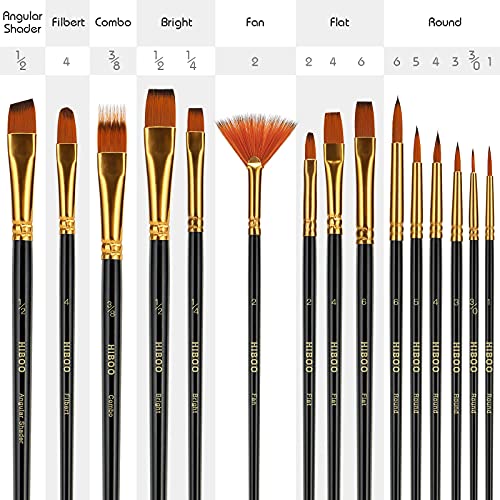 HIBOO Art Paintbrush Set-15 Different Sizes of Professionals PaintBrushes Wood Handles with Oil-Sealing Technique for Watercolor Acrylic Oil , Face and Nails Painting
