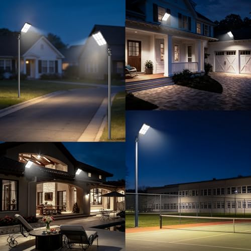 BlueYu Outdoor LED Solar Street Light, 800 W 6500 K IP66 Waterproof Street Light with Motion Sensor and Remote Control, Outdoor Garden Lights for Roads, Patios, Garages (4 Units)