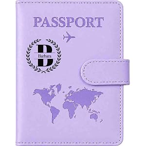 Personalized Passport Holder with Name,Custom Initial Monogram RFID Blocking PU Leather Travel Wallet Card Case & Document Or