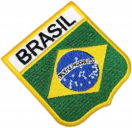 BEBR004T Brazil Flag Shield Emblem Tag 100% Embroidered Patch Iron or Sew Size 3.15×2.16 in
