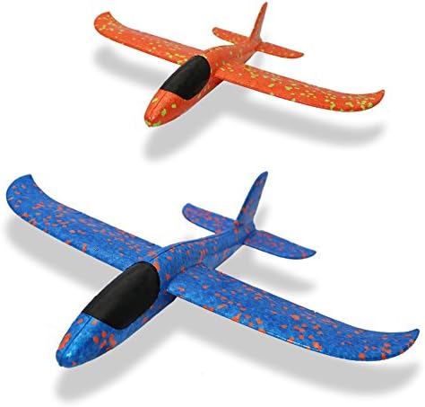 2pcs Environmental EPP Foam Glider Airplane 35cm Mini Hand Throwing Plane Inertia Launch Roundabout Foam Trick Airplane Toys Funny Outdoor Playground Toys 13.8 inch (Camouflage Blue & Orange)