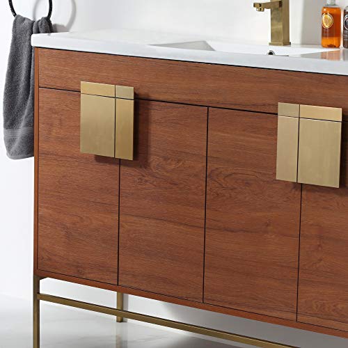 Fine Fixtures - Modern Wallnut 48" Bathroom Vanity Set, Satin Brass Hardware, Vireous China Sink ...