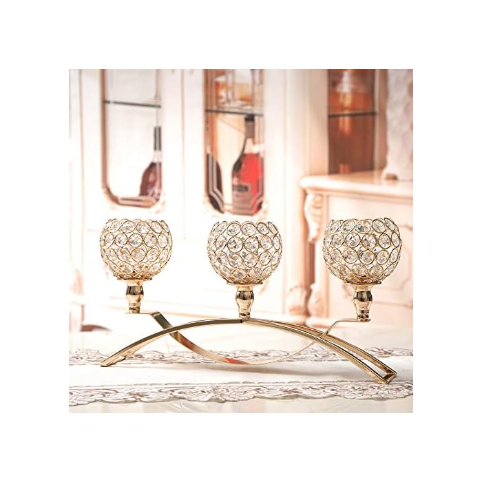 VINCIGANT Gold Crystal Candle Holders,3Candle Candelabras,（Gifts Boxed