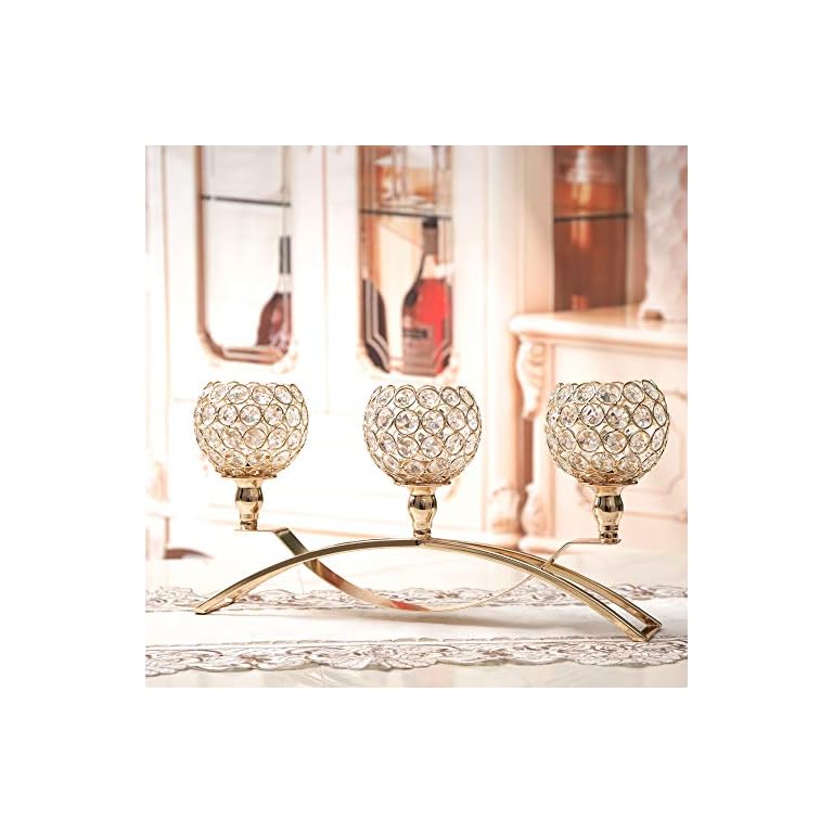 VINCIGANT Gold Crystal Candle Holders,3Candle Candelabras,（Gifts Boxed