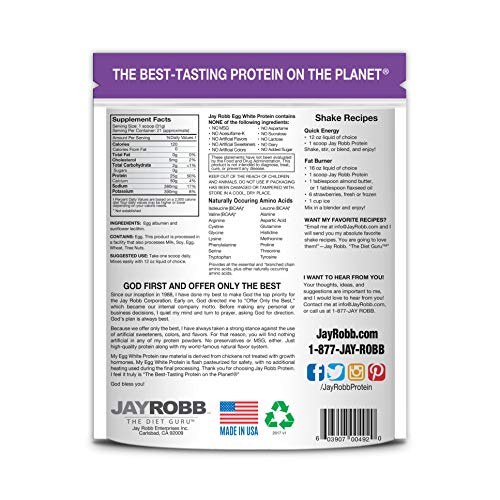 Jay Robb Egg White Protein Powder, Low Carb, Keto, Vegetarian, Gluten Free, Lactose Free, No Sugar Added, No Fat, No Soy, Nothing Artificial, Non-GMO, Best-Tasting, 75 Servings (12 oz, Unflavored)