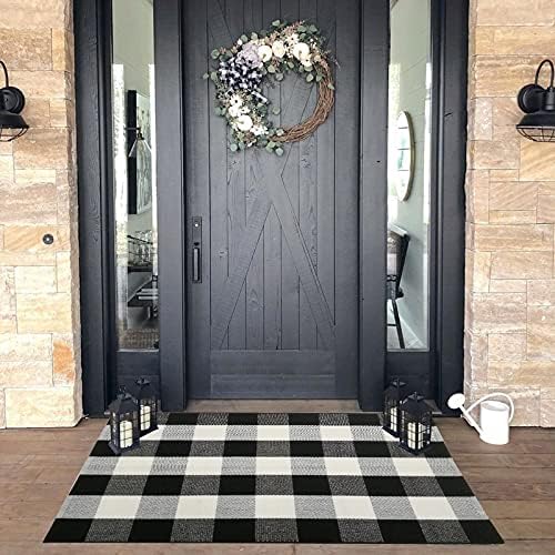 CAINANEL Buffalo Check Door Mat Black and White Outdoor Rug 27.5 x 43 Inches HandWoven Cotton