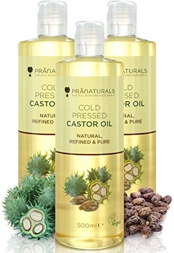 PraNaturals Cold Pressed Castor Oil, Natural, Pure & Refined, Rich In OMEGA-6 & OMEGA-9, for Hair Growth & Softer Skin (3x 500ml)