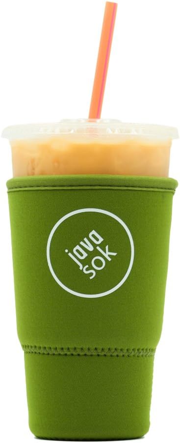 Java Sok Reusable Neoprene Insulator Sleeve for Iced Coffee Cups (Olive Green V1, Large: 30-32oz)