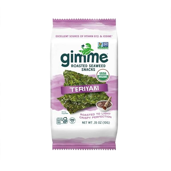GIMME SEAWEED ORGANIC PREMIUM ROASTED SEAWEED SNACKS, TERIYAKI, 10G SHARING PACK (SINGLE) KETO, VEGAN, GLUTEN-FREE, GREAT SOURCE OF OMEGA3S AND IODINE HEALTHY ON-THE-GO SNACK FOR KIDS AND ADULTS