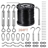 String Lights Hanging Kit,Globe String Lights Suspension Kit,Outdoor Light Guide Wire,Includ 164 FT Nylon-Coated Stainless Steel Wire Rope Cable,Turnbuckle and Hooks,Enough Accessories,Use Manual