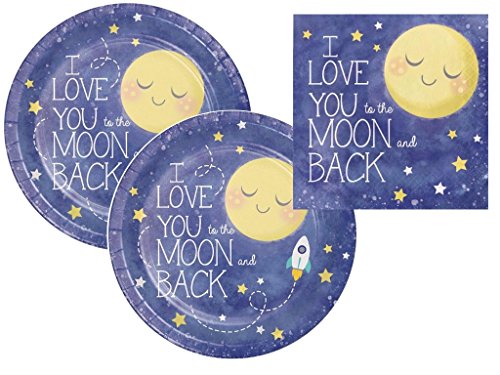 I love you to the Moon and Back Baby Shower / Birthday Party Plates and Napkins Kit for 16