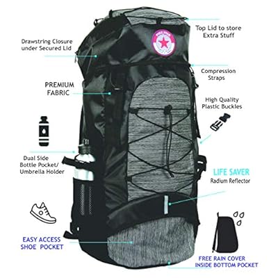 POLESTAR Flyer Black 55 ltrs Rucksack for Hiking Trekking/Travel Backpack