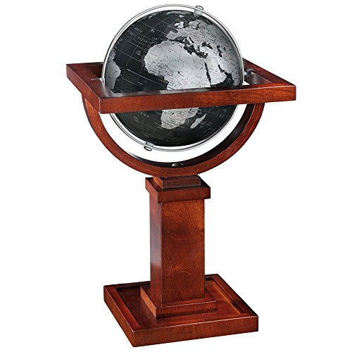 Replogle Globes Mini Wright Globe (gray),Wood Stand Based on Frank Lloyd Wright Design, 6" diameter Black World Globe, Decorative, Stunning, Desktop Piece