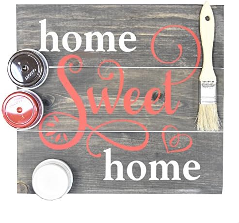 DIY Art In A Box - Wood Sign Painting Kit - "Home Sweet Home" Stencil, Paint, Brushes and Wood Included -12"x12"