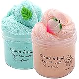 2 Pack Upgrade Mint Leaf Peach Cloud Slime Cotton Slime,Super Soft and Non-Sticky Fluffy Slime for Boys and Girls
