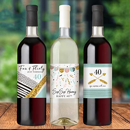 40th-Birthday-Wine-Bottle-Labels-Set-of-6-Waterproof-Labels-Birthday-Gifts-For-Her-40th-Birthday-Party-Decorations-Ideas-and-Supplies