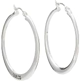 Guess Flat Logo Hoop Earrings, Silvertone