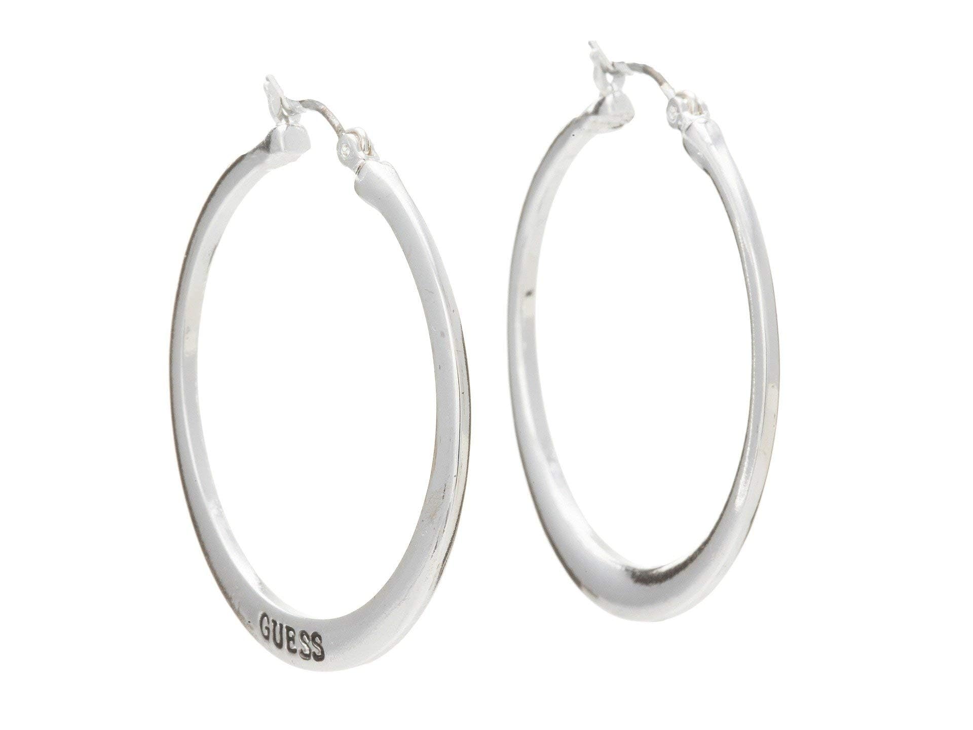 Pendientes de aro con logo plano Guess, tono plateado