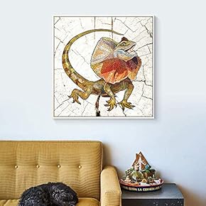 Framed Canvas Wall Art for Living Room, Bedroom Wood Panel Reptile Illustration Canvas Prints for Home Decoration Ready to Hang - 16x16 inches
