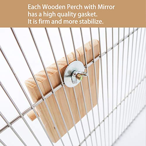 BLSMU Bird Mirror with Wooden Perch,Birdcage Fun Platform Stand Toys for Parrots,Budgies,Cockatiels,Conures, Lovebirds, Hummingbird, Parakeet and Finch - Thumbnail 2