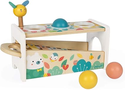 Janod Tap Tap Xylo Pure Jouet En Bois 2 En 1 Jeu D Eveil Musical Et D Adresse Avec 3 Balles Marteau Xylophone Des 1 An J Amazon Fr Bebes Puericulture