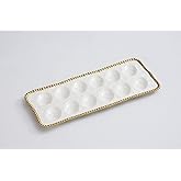 Pampa Bay Titanium-Plated Porcelain Deviled Egg Tray, 14.5 x 6.3 Inch, Gold/White Tone, Oven, Freezer, Dishwasher Safe