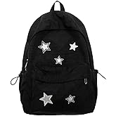 MININAI Cute Y2K Aesthetic Backpack Stars Pattern Preppy Backpack Laptop Backpack Back to College Supplies (Black,One Size)