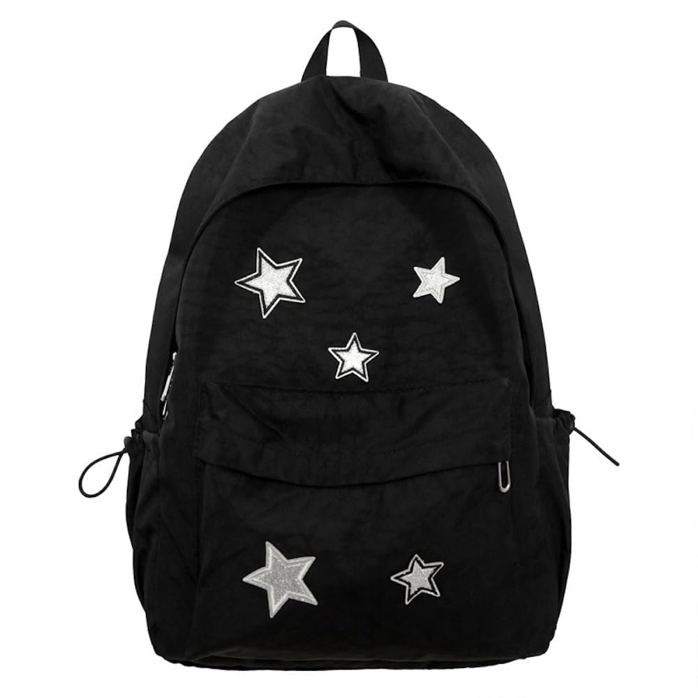 Y2K Aesthetic Backpack Stars Pattern Preppy Laptop Bag Black