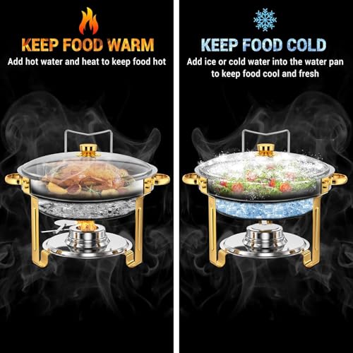 AUUCFW Chafing Dish Buffet Set, 4.5 Liter, Stainless Steel Buffet Set, Round Catering Warmer with Lid Water Tray Holder Fuel Rack Lid Shelf Spoon for Any Party(4 Pcs)