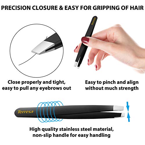 Eyebrow Tweezers Set, Terresa 4Pcs Professional Precision Tweezer for