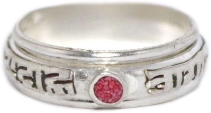 Mantra Spinning Ring, Coral Ring, Tibetan Ring, Nepal Ring, Gypsy Ring, Silver Ring