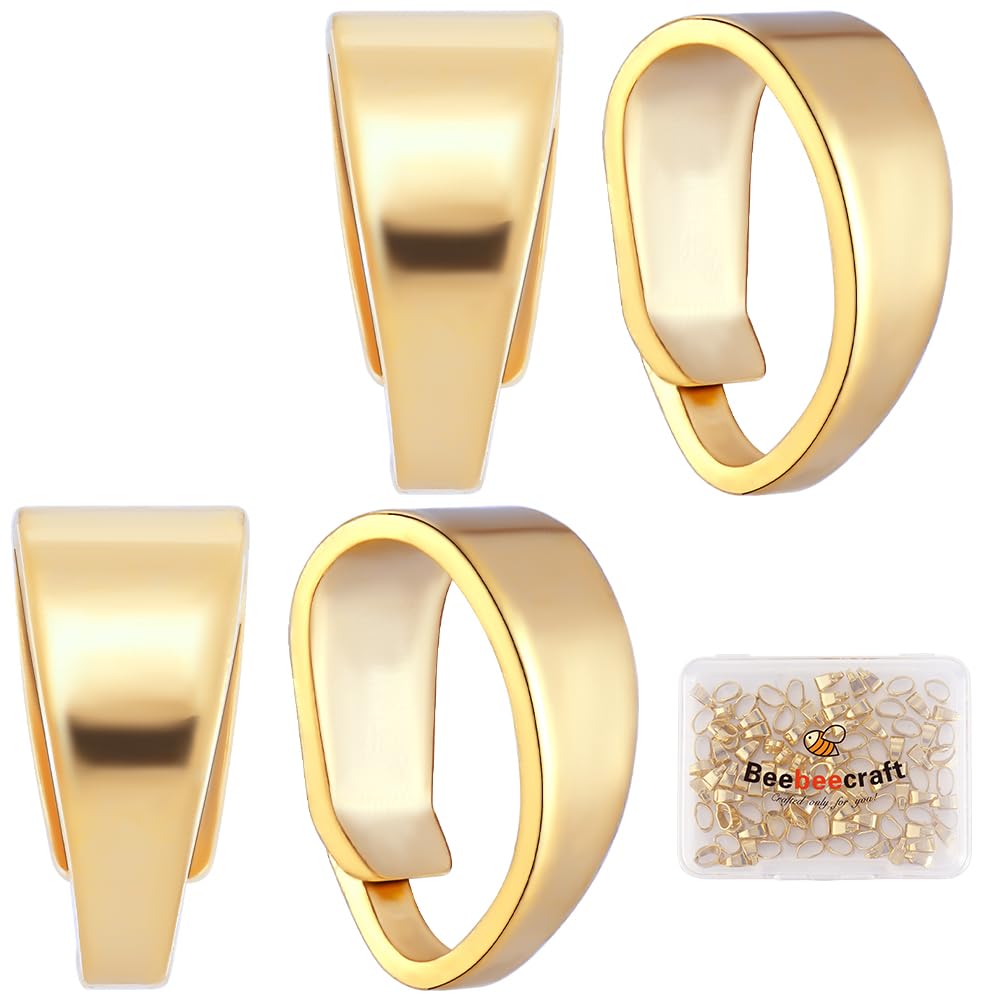Beebeecraft 1 Box 100Pcs Real 24K Gold Plated Pinch Bail Connector Snap on Bails Dangle Pinch Clip Bail Clasp Pendant Pinch Bails Connector for Jewelry Making Necklaces Charms Supplies DIY Crafts