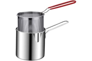 Emiif Stainless Steel Deep Fryer with Strainer Screen, 304 Food-Grade Frying Pan for Oil Saving, Deep Pot Design for Fries an
