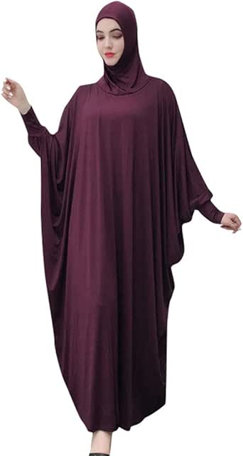 Amazon.com: Women's Muslim Dress, Ladies Abaya Casual Loose Bat Sleeve Solid Headgear Mosque 