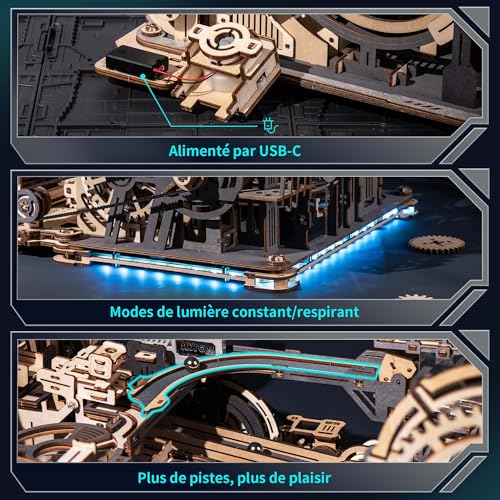 ROBOTIME LGC01+LGA01+LG01 3-in-1 3-in-1 Wooden Wooden Puzzle Model Building for Adults, LED Mechanical Model Gift Man, LGX02 (=LGC01+LGA01+LG01)