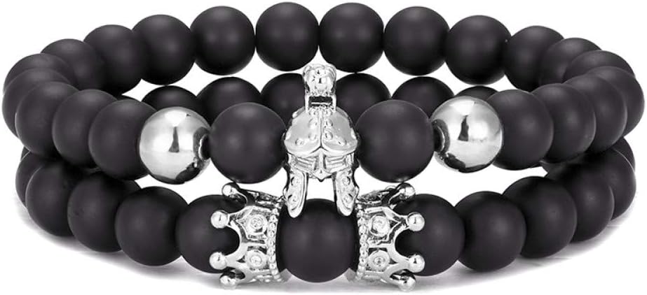 TOUSHI 2 Pieces/Set Of Fashion Charm Bracelet Men'S Spartan Warrior Helmet Stone Beaded Bracelet Men'S And Women'S Simple Jewelry