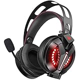 ONIKUMA Gaming Headset PS4, Xbox One Headset with Microphone, 7.1 Stereo Surround Sound &amp; LED Light, Over Ear Headphones with Noise-Conceling mic for PS4, Xbox One(Adapter Needed), PC, Mac, Laptop, NS
