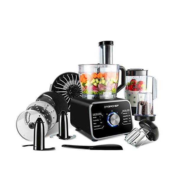 Food-Processor-Topchef-1100W-Multifunctional-Food-Processor-Blender-Chopper-Mixer-Grinder-Citrus-Juicer-Knead-Dough-Blades-Shredder-Slicing-Attachments-and-32L-Bowl-15L-Blender-Jug Food Processor Topchef 1100W Multifunctional Food Processor- Blender, Chopper, Mixer, Grinder, Citrus Juicer, Knead Dough Blades, Shredder, Slicing Attachments and 3.2L Bowl 1.5L Blender Jug