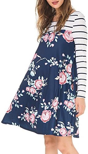 KUNNSTAR Womens Long Sleeve Dress Casual Floral Print Long Sleeves Round Neck Shirts Blouse Tops