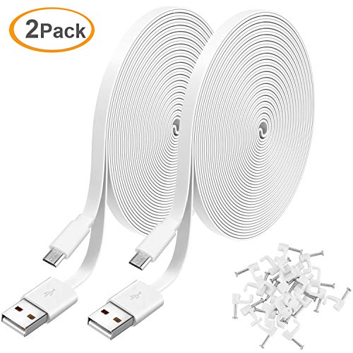 2 Pack 16.4FT Power Extension Cable for WyzeCam,WyzeCam Pan,KasaCam Indoor,NestCam Indoor,Yi Camera, Blink,Amazon Cloud Cam, USB to Micro USB Durable Charging and Data Sync Cord for Security Camera